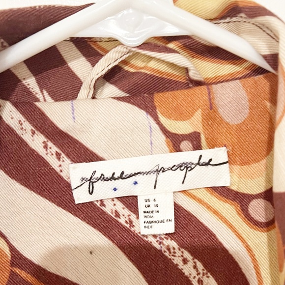 Free People On The Way Out Printed Retro Brown Heart Suit Jacket Only Size 6 - Picture 5 of 8